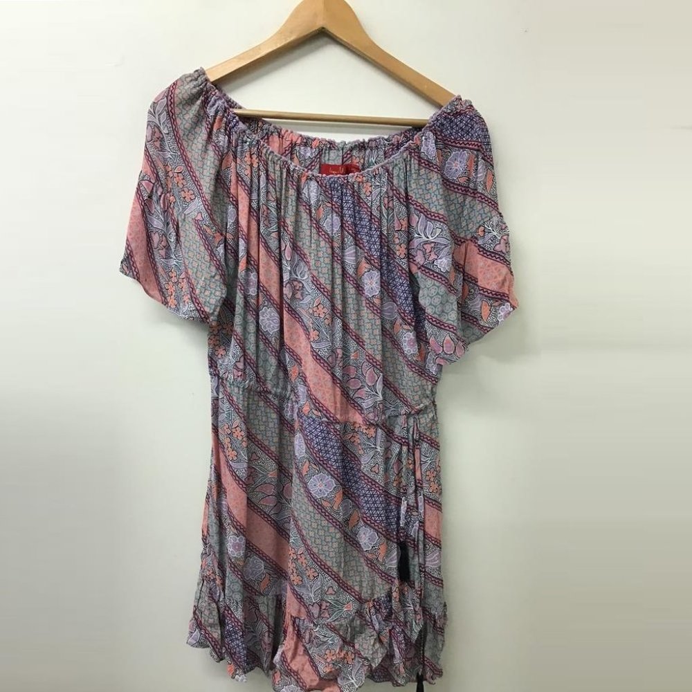TIGERLILY Lagunas Lilac Mauve Print Off The Shoulder Mini Dress - Picture 14 of 16